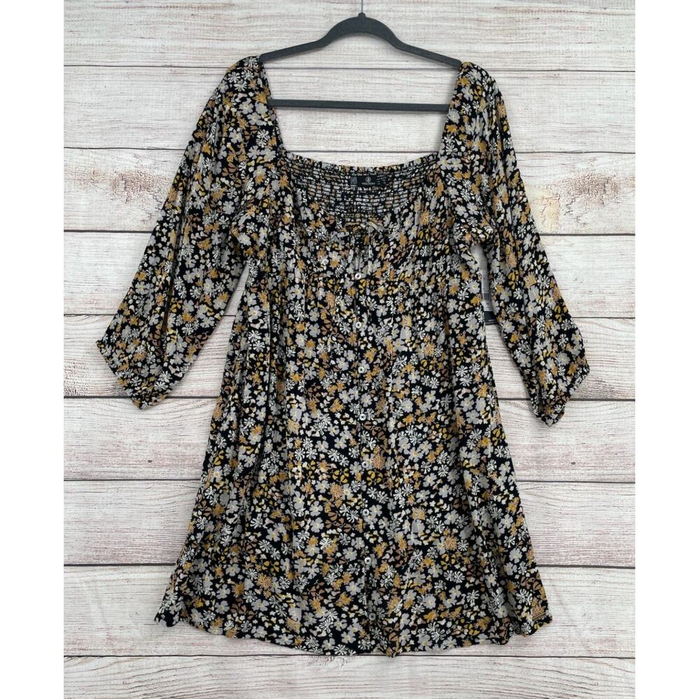 Volcom J'Taime Floral Mini Dress Youth Girl's Size 12 Black/Yellow NEW